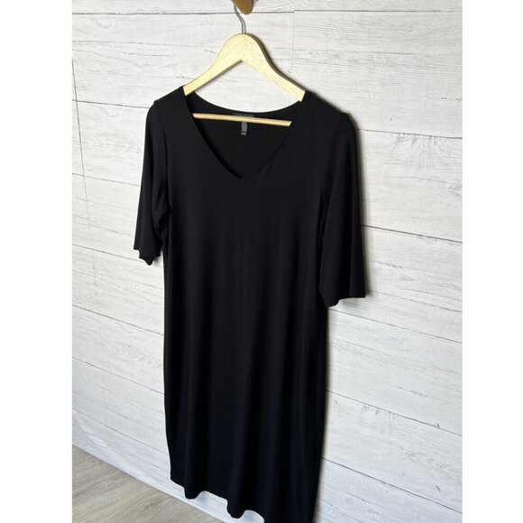 Eileen Fisher Dress Womens Size M/M Black V Neck Loungewear Comfort Minimalist - Picture 4 of 16
